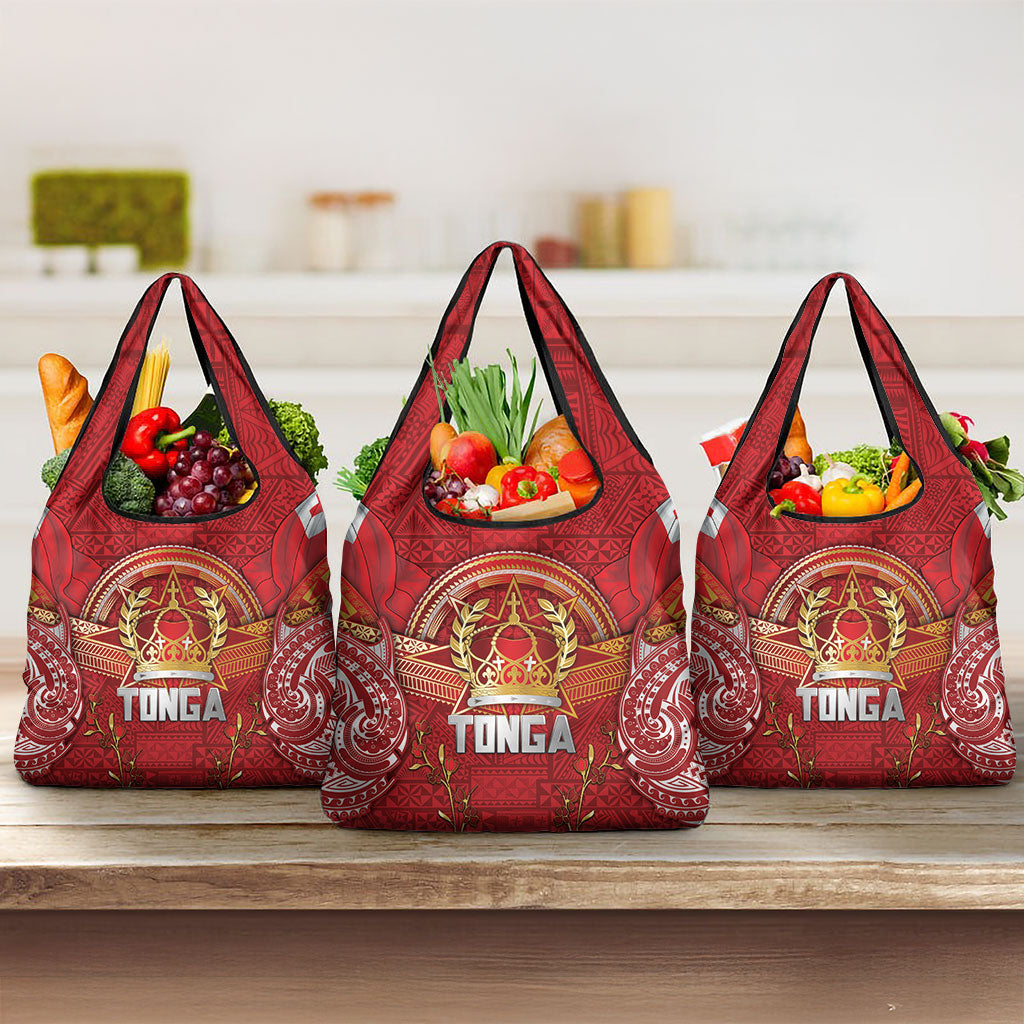 Tonga King's Birthday Grocery Bag Gold Royal Crown Tribal Patterns
