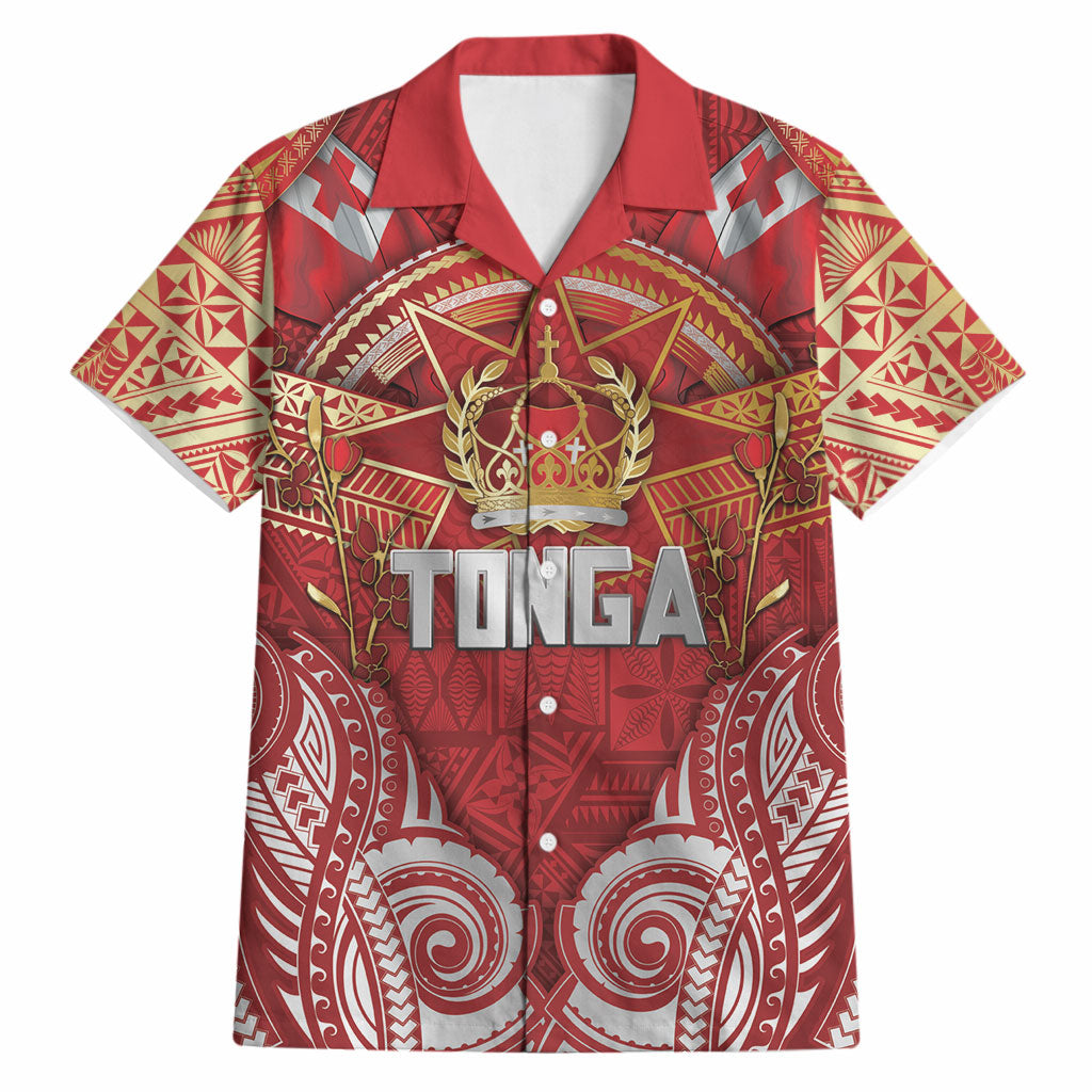 Tonga King's Birthday Hawaiian Shirt Gold Royal Crown Tribal Patterns DT05 Red - Polynesian Pride