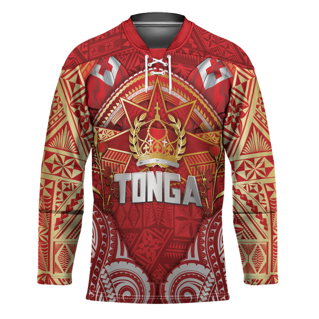 Tonga King's Birthday Hockey Jersey Gold Royal Crown Tribal Patterns DT05 Unisex Red - Polynesian Pride