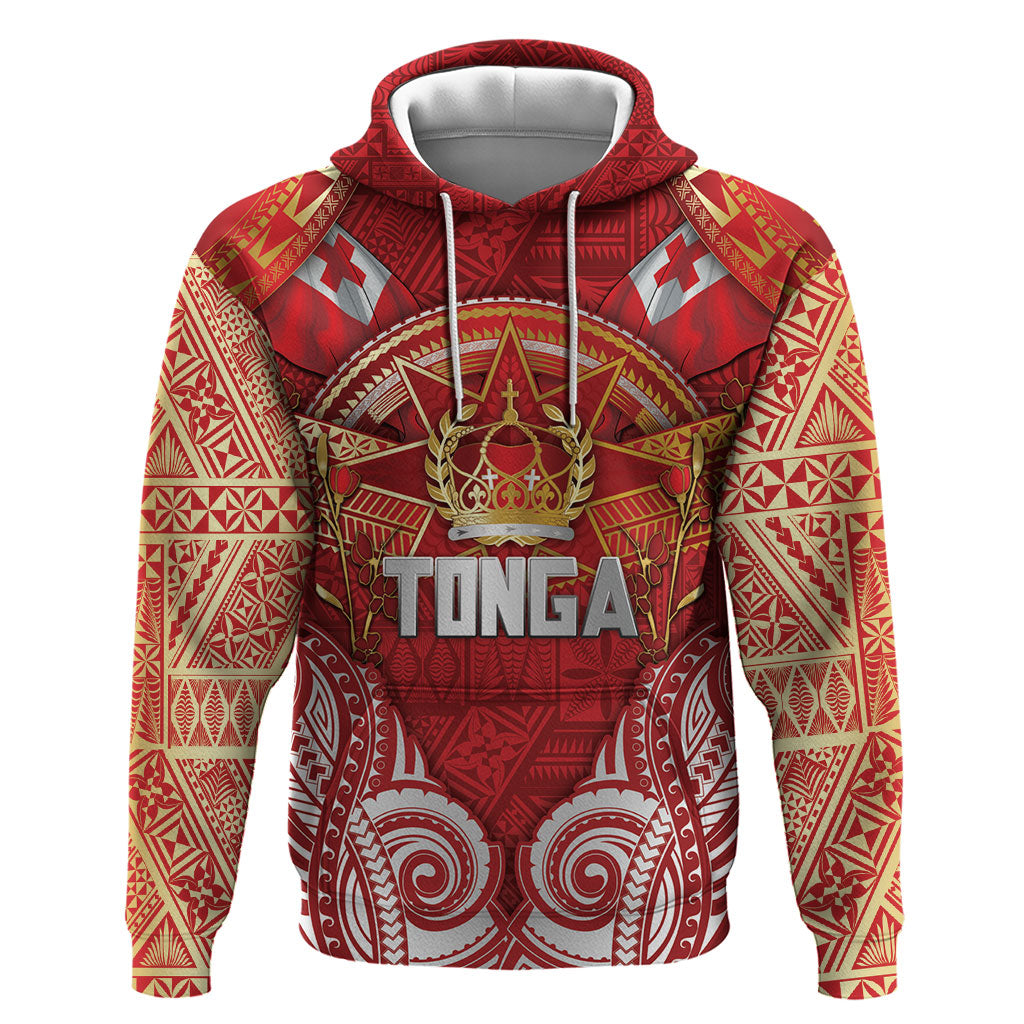 Tonga King's Birthday Hoodie Gold Royal Crown Tribal Patterns DT05 Pullover Hoodie Red - Polynesian Pride