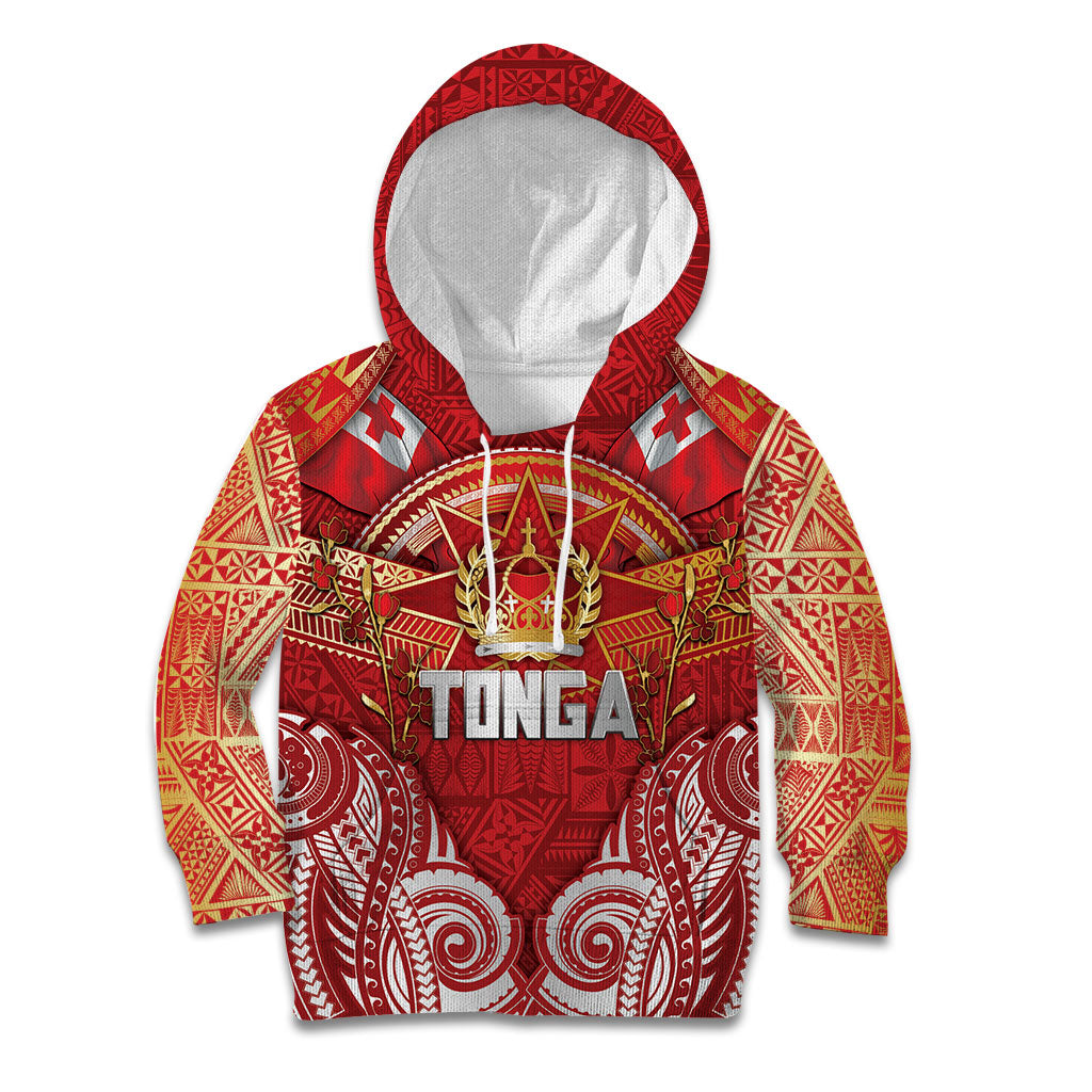 Tonga King's Birthday Kid Hoodie Gold Royal Crown Tribal Patterns DT05 Hoodie Red - Polynesian Pride