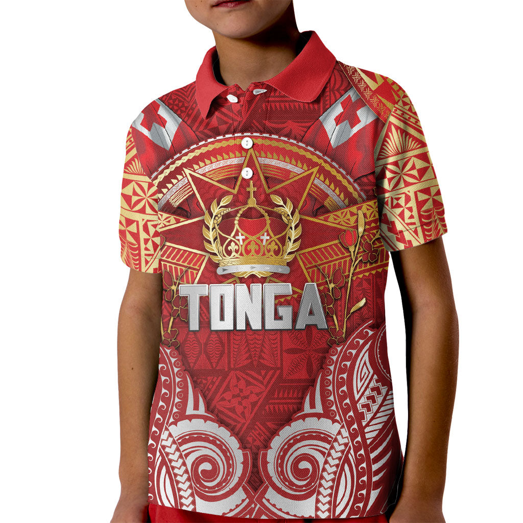 Tonga King's Birthday Kid Polo Shirt Gold Royal Crown Tribal Patterns DT05 Kid Red - Polynesian Pride