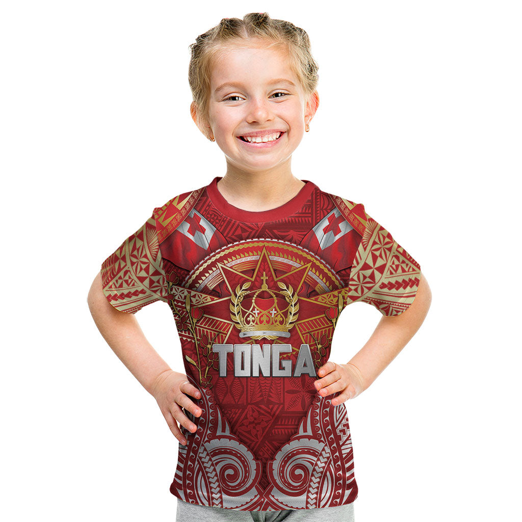 Tonga King's Birthday Kid T Shirt Gold Royal Crown Tribal Patterns DT05 Red - Polynesian Pride