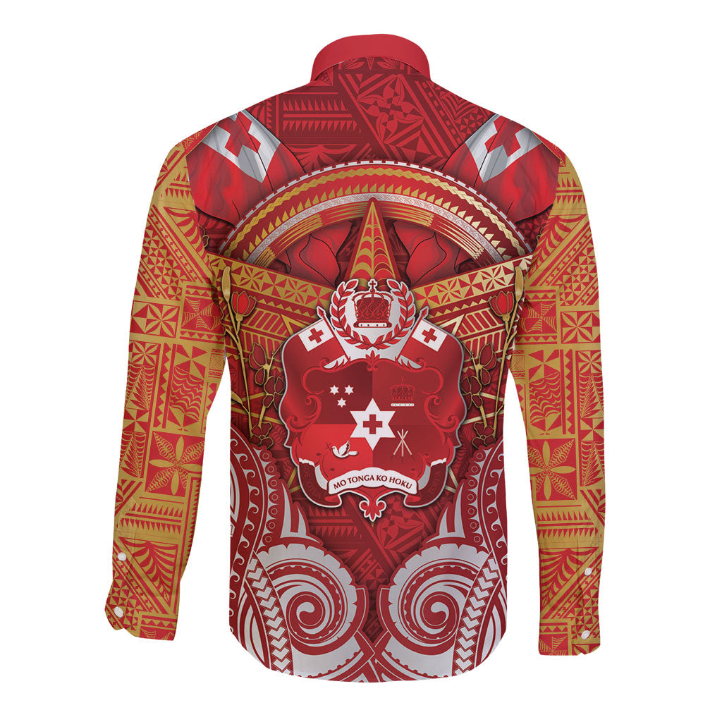 Tonga King's Birthday Long Sleeve Button Shirt Gold Royal Crown Tribal Patterns