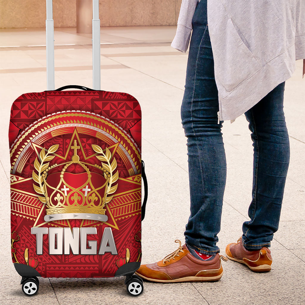 Tonga King's Birthday Luggage Cover Gold Royal Crown Tribal Patterns DT05 Red - Polynesian Pride