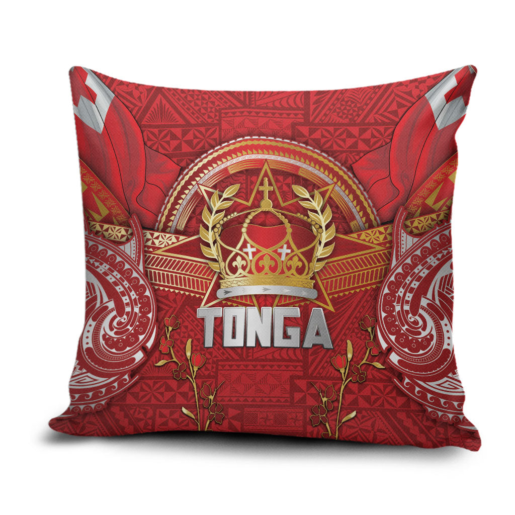 Tonga King's Birthday Pillow Cover Gold Royal Crown Tribal Patterns DT05 Red - Polynesian Pride