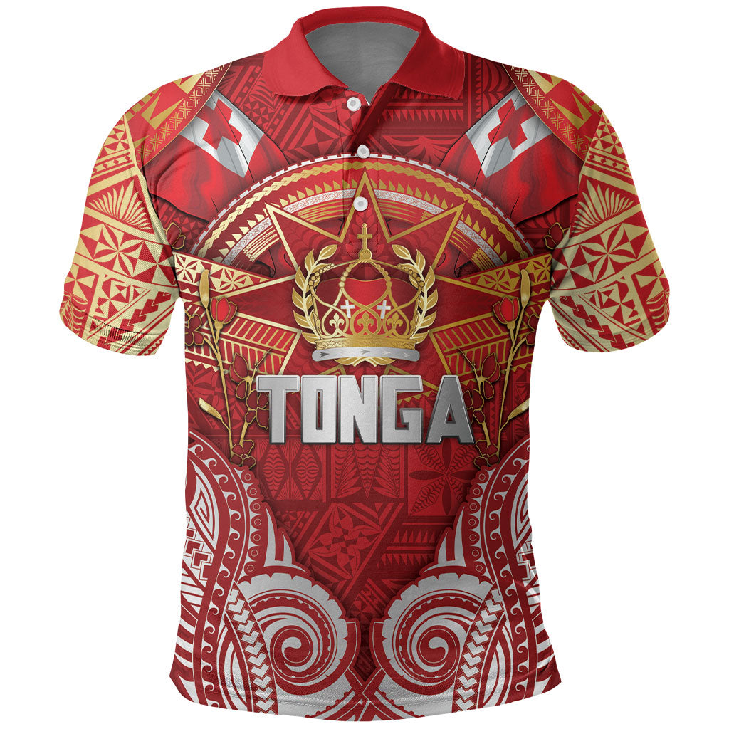 Tonga King's Birthday Polo Shirt Gold Royal Crown Tribal Patterns DT05 Red - Polynesian Pride