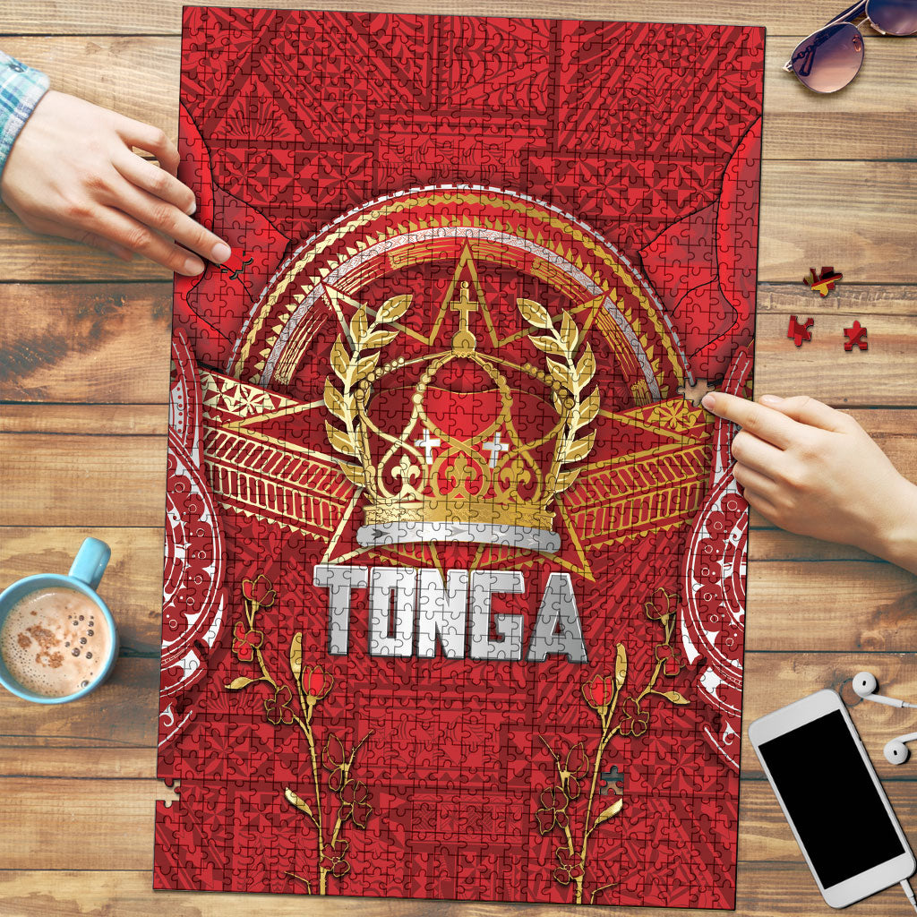 Tonga King's Birthday Puzzle Gold Royal Crown Tribal Patterns DT05 Red - Polynesian Pride