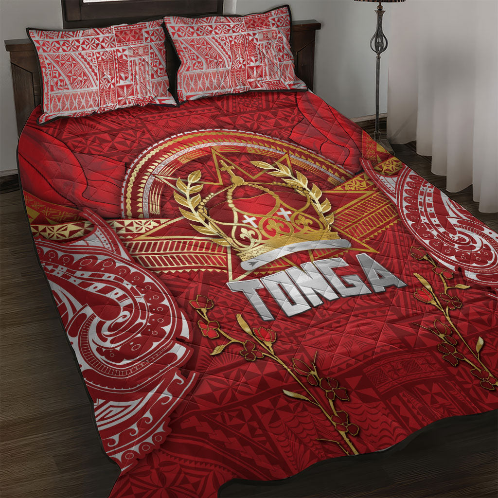 Tonga King's Birthday Quilt Bed Set Gold Royal Crown Tribal Patterns DT05 Red - Polynesian Pride