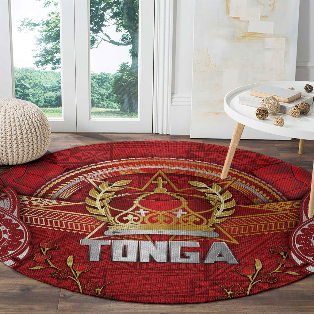 Tonga King's Birthday Round Carpet Gold Royal Crown Tribal Patterns