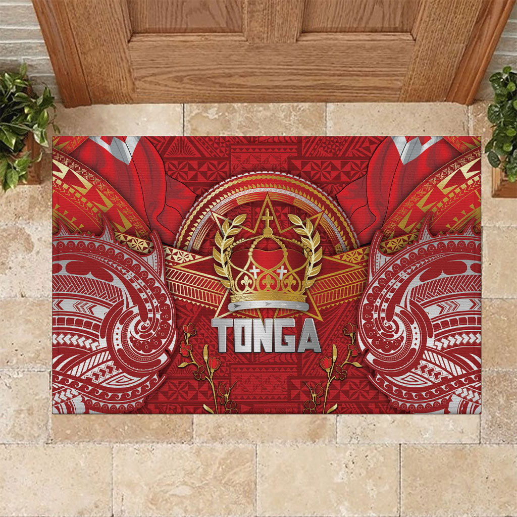 Tonga King's Birthday Rubber Doormat Gold Royal Crown Tribal Patterns DT05 Red - Polynesian Pride