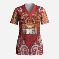 Tonga King's Birthday Scrub Top Gold Royal Crown Tribal Patterns DT05 Adult Red - Polynesian Pride