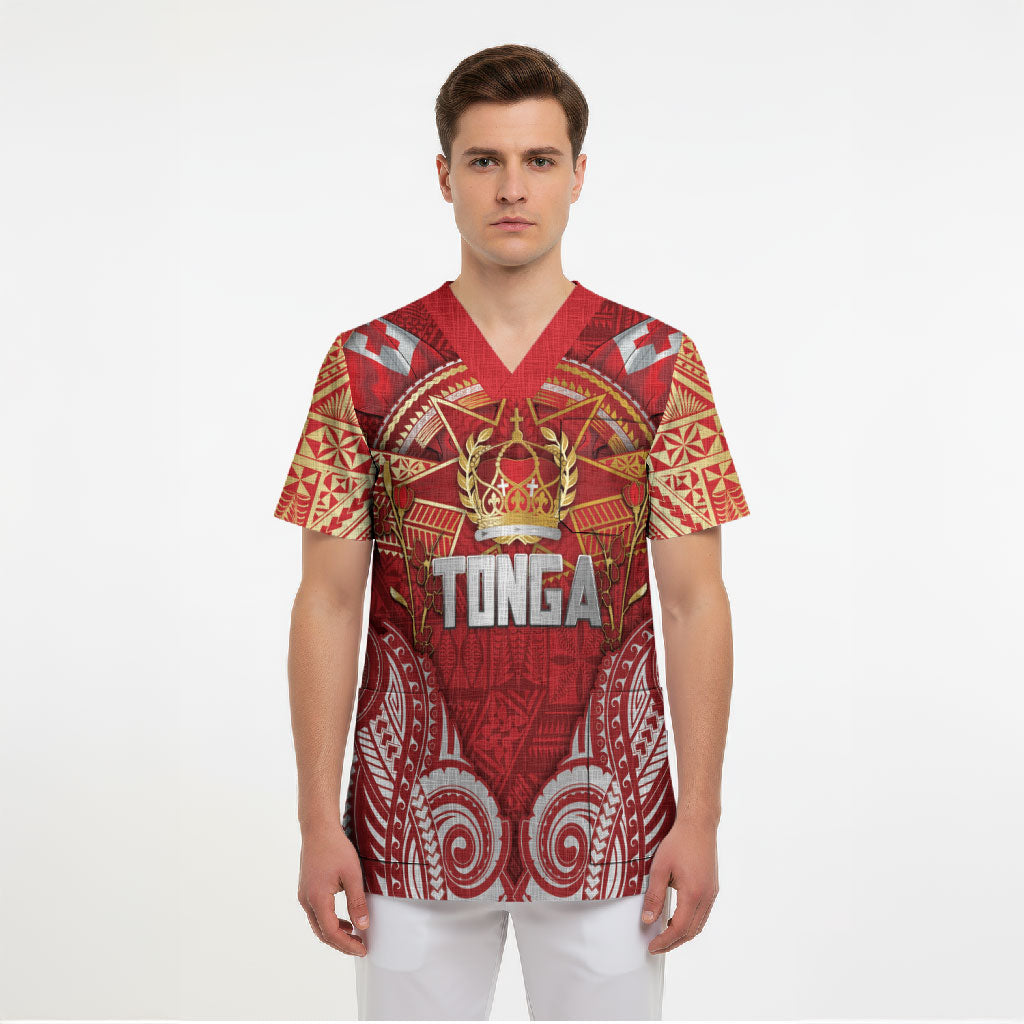 Tonga King's Birthday Scrub Top Gold Royal Crown Tribal Patterns DT05 - Polynesian Pride