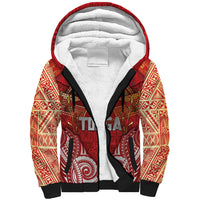 Tonga King's Birthday Sherpa Hoodie Gold Royal Crown Tribal Patterns DT05 Unisex Red - Polynesian Pride