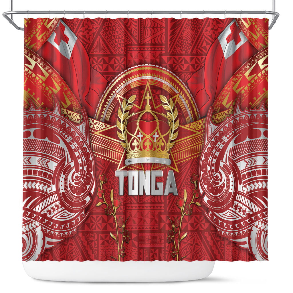Tonga King's Birthday Shower Curtain Gold Royal Crown Tribal Patterns