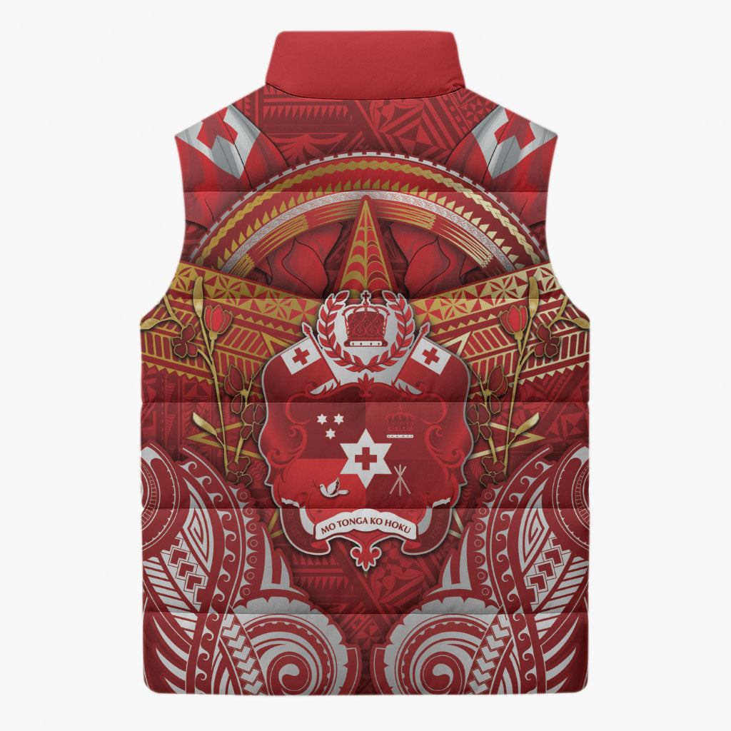 Tonga King's Birthday Sleeveless Puffer Jacket Gold Royal Crown Tribal Patterns DT05 - Polynesian Pride