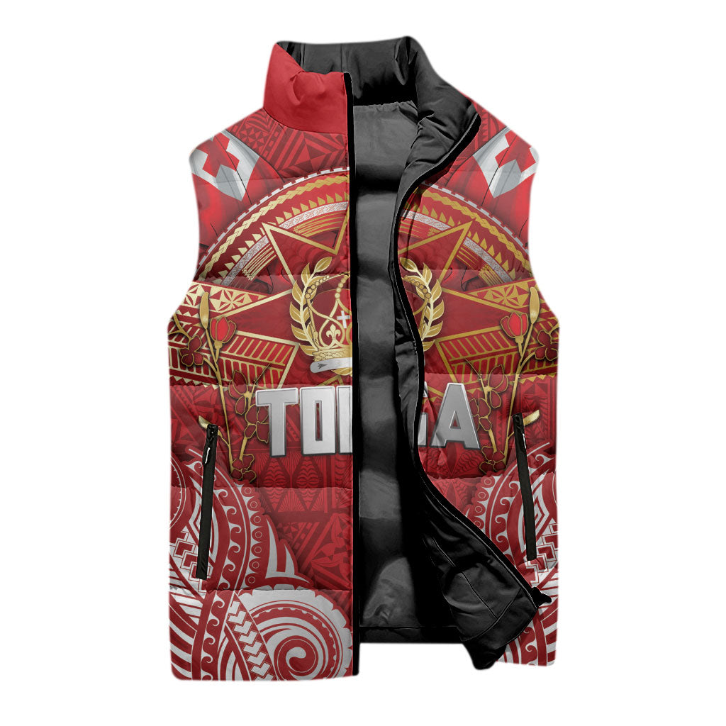 Tonga King's Birthday Sleeveless Puffer Jacket Gold Royal Crown Tribal Patterns DT05 - Polynesian Pride
