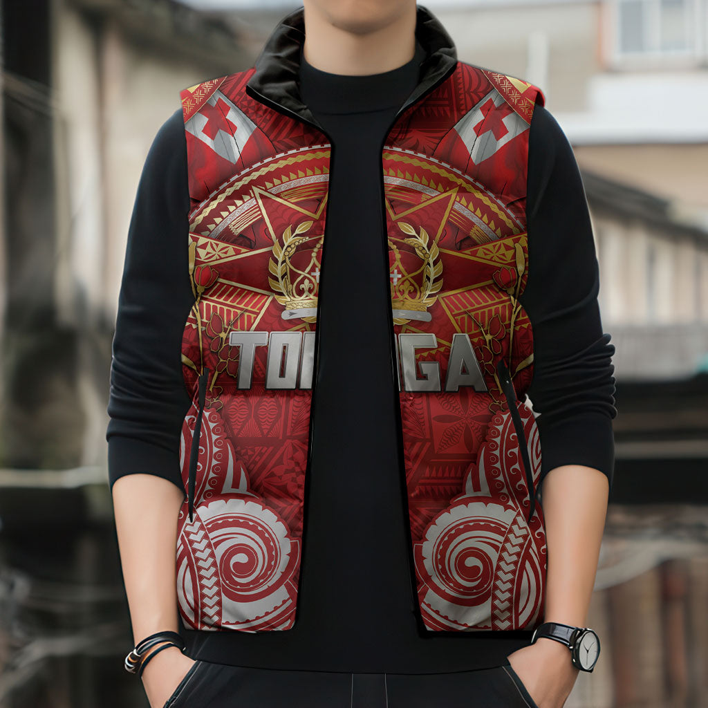 Tonga King's Birthday Sleeveless Puffer Jacket Gold Royal Crown Tribal Patterns DT05 - Polynesian Pride