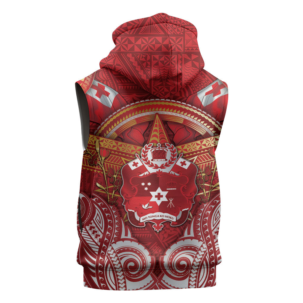 Tonga King's Birthday Sleeveless Zip Hoodie Gold Royal Crown Tribal Patterns DT05 - Polynesian Pride