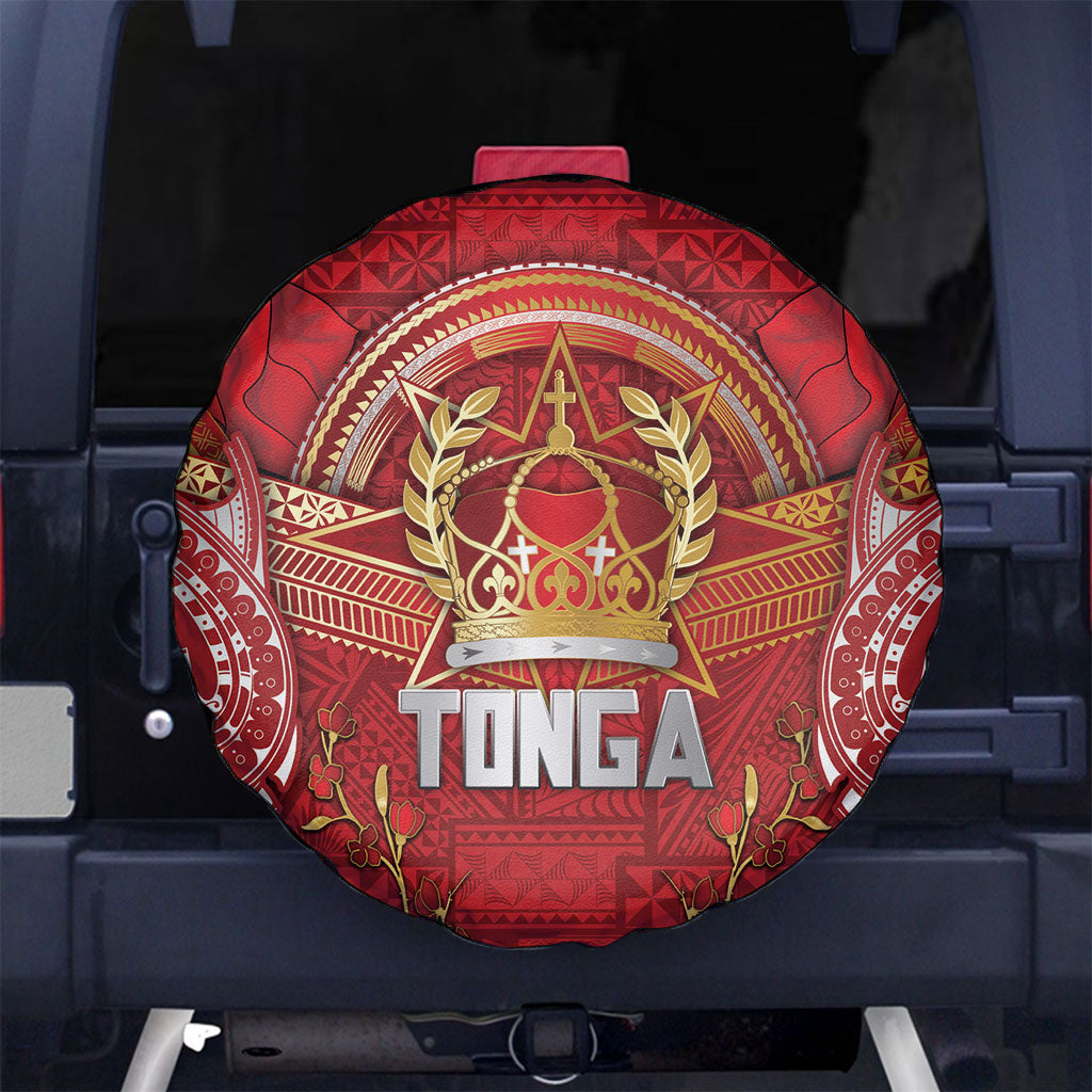 Tonga King's Birthday Spare Tire Cover Gold Royal Crown Tribal Patterns DT05 No hole Red - Polynesian Pride
