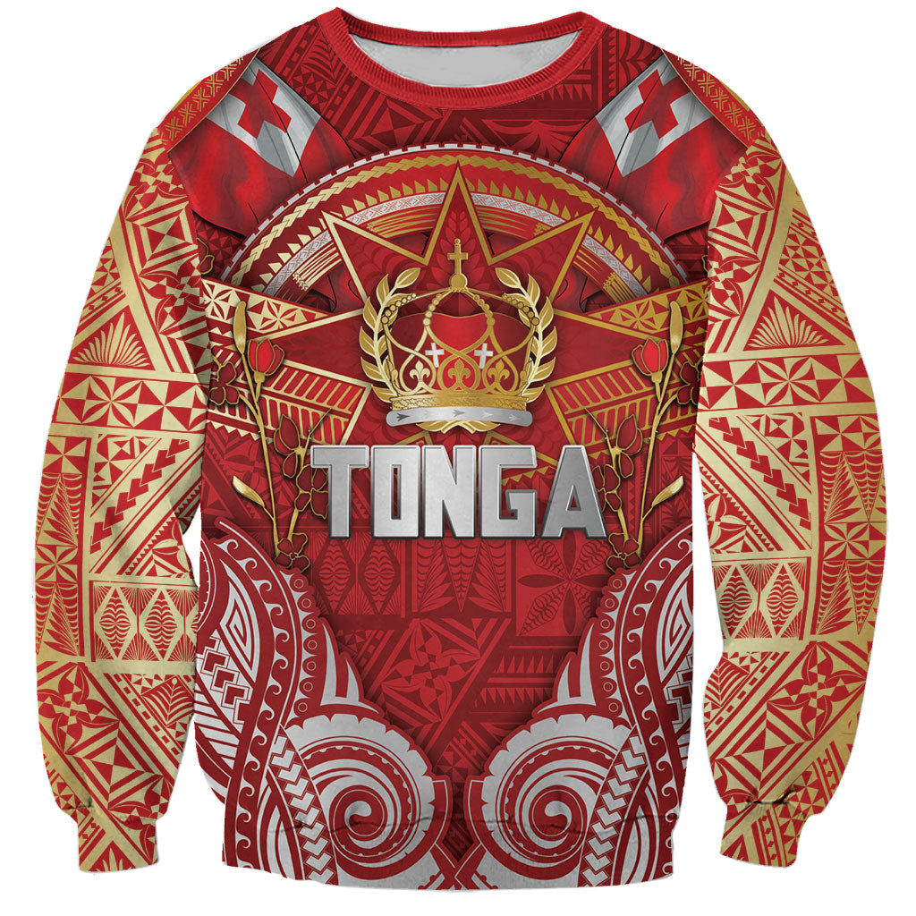 Tonga King's Birthday Sweatshirt Gold Royal Crown Tribal Patterns DT05 Unisex Red - Polynesian Pride