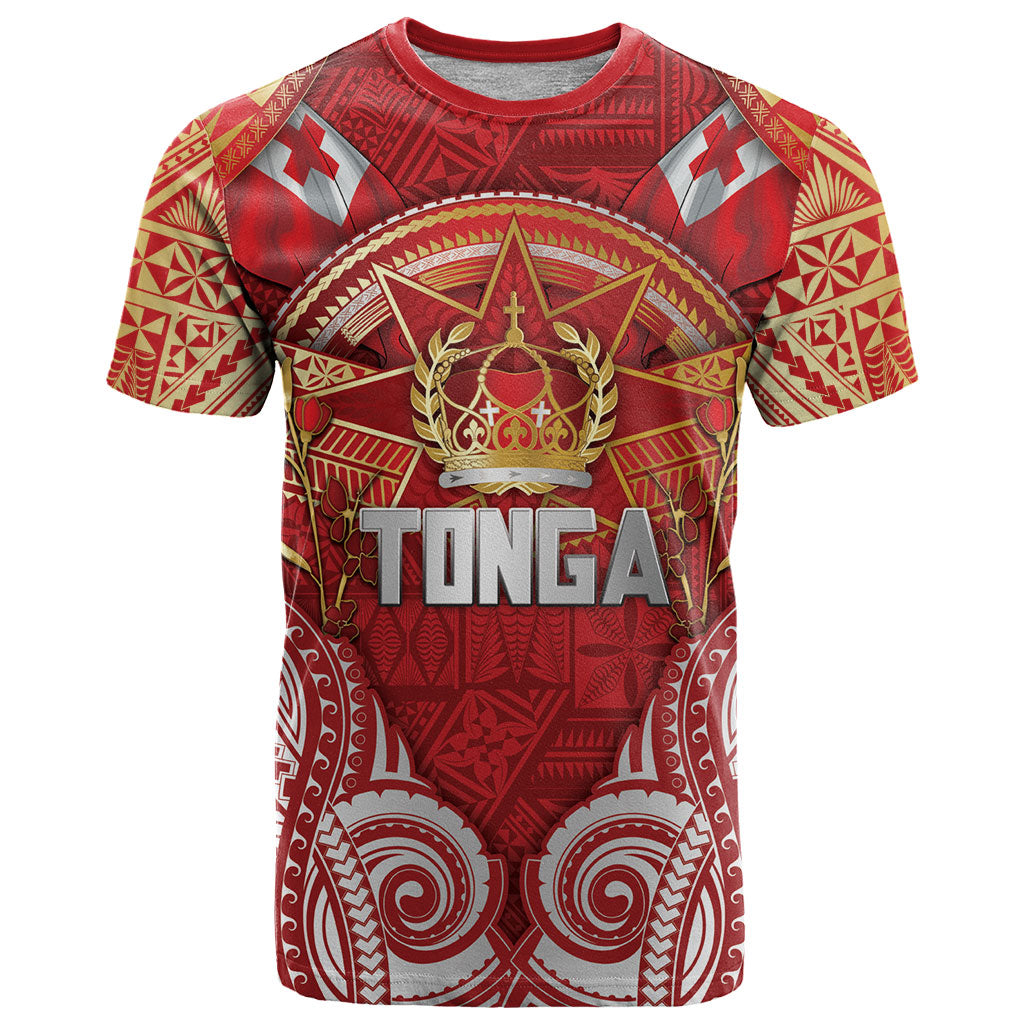Tonga King's Birthday T Shirt Gold Royal Crown Tribal Patterns DT05 Red - Polynesian Pride