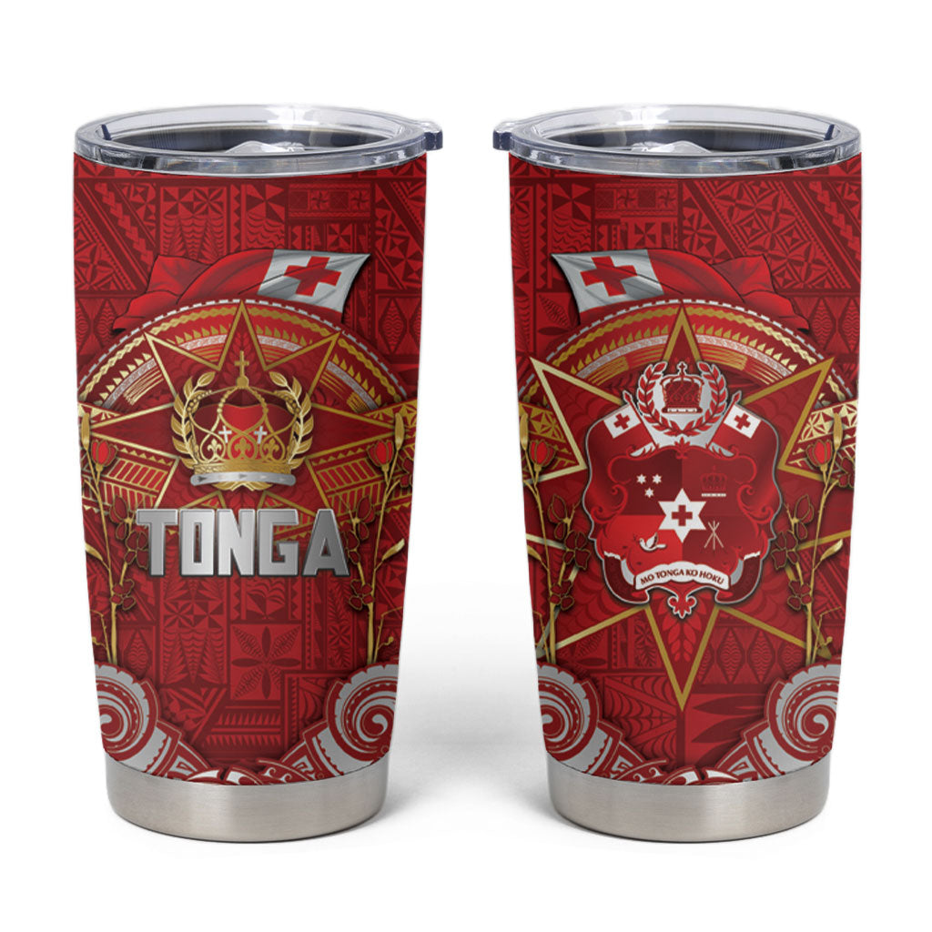 Tonga King's Birthday Tumbler Cup Gold Royal Crown Tribal Patterns DT05 Red - Polynesian Pride