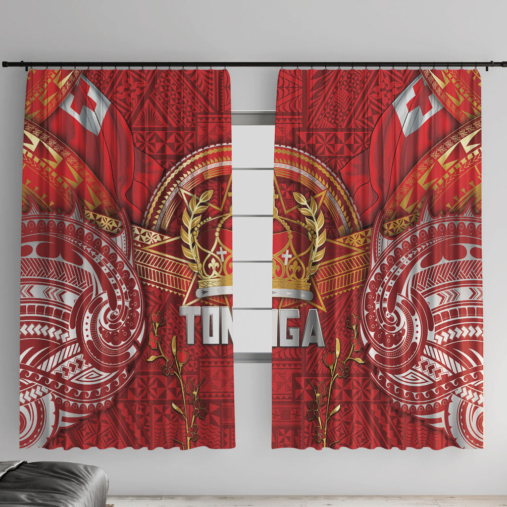 Tonga King's Birthday Window Curtain Gold Royal Crown Tribal Patterns DT05 With Hooks Red - Polynesian Pride