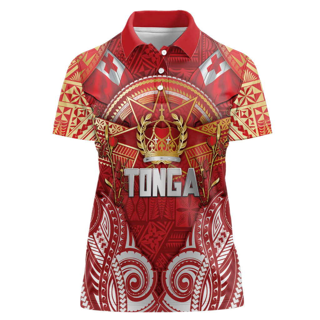 Tonga King's Birthday Women Polo Shirt Gold Royal Crown Tribal Patterns DT05 Female Red - Polynesian Pride