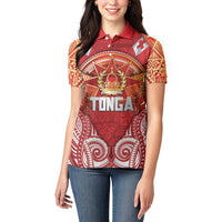 Tonga King's Birthday Women Polo Shirt Gold Royal Crown Tribal Patterns DT05 - Polynesian Pride