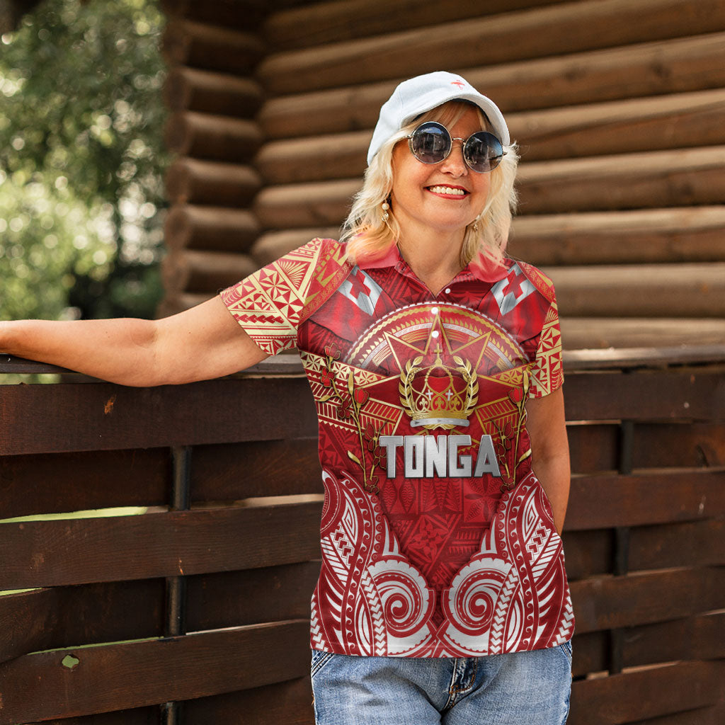Tonga King's Birthday Women Polo Shirt Gold Royal Crown Tribal Patterns DT05 - Polynesian Pride