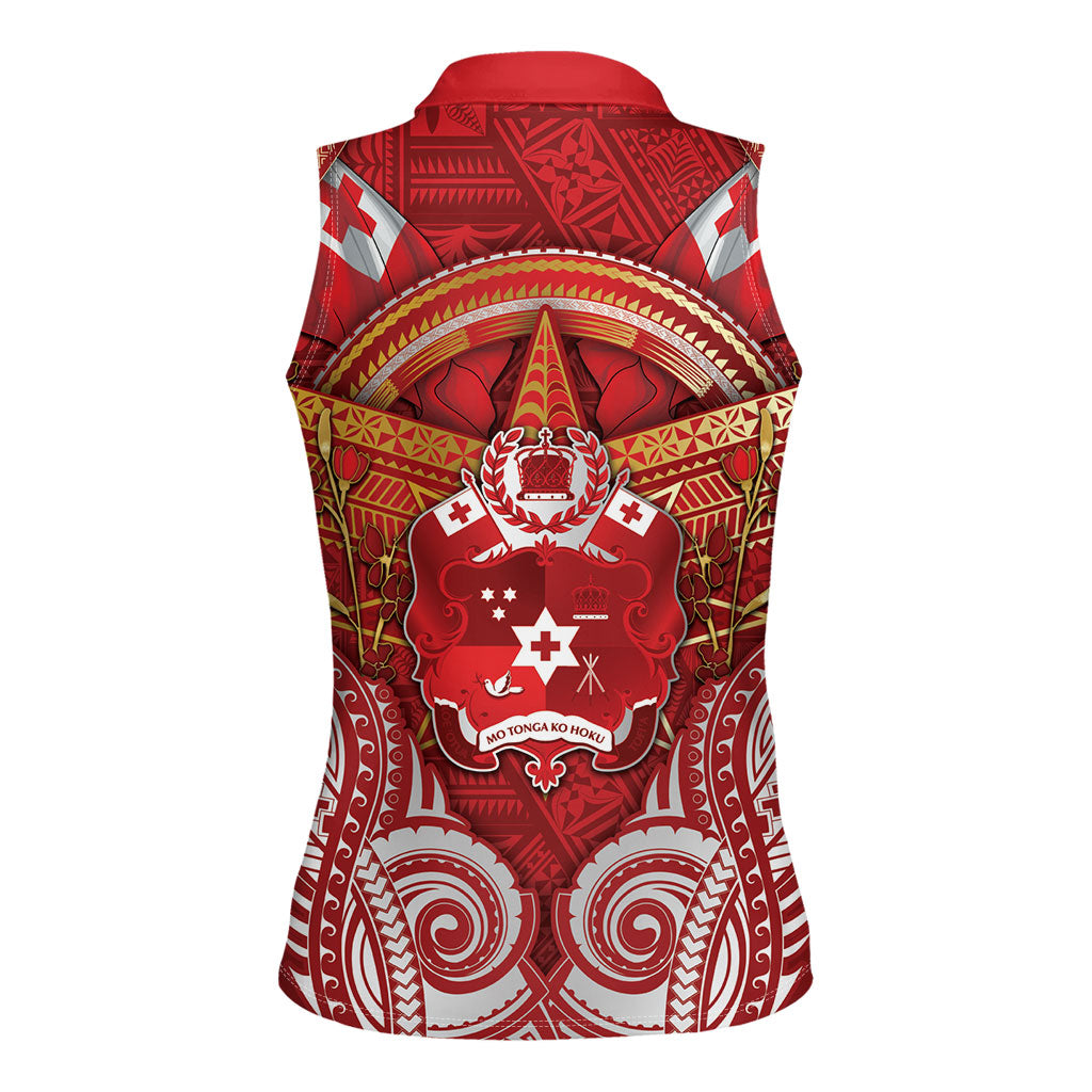 Tonga King's Birthday Women Sleeveless Polo Shirt Gold Royal Crown Tribal Patterns DT05 - Polynesian Pride
