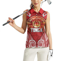 Tonga King's Birthday Women Sleeveless Polo Shirt Gold Royal Crown Tribal Patterns DT05 - Polynesian Pride