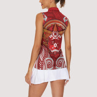 Tonga King's Birthday Women Sleeveless Polo Shirt Gold Royal Crown Tribal Patterns DT05 - Polynesian Pride
