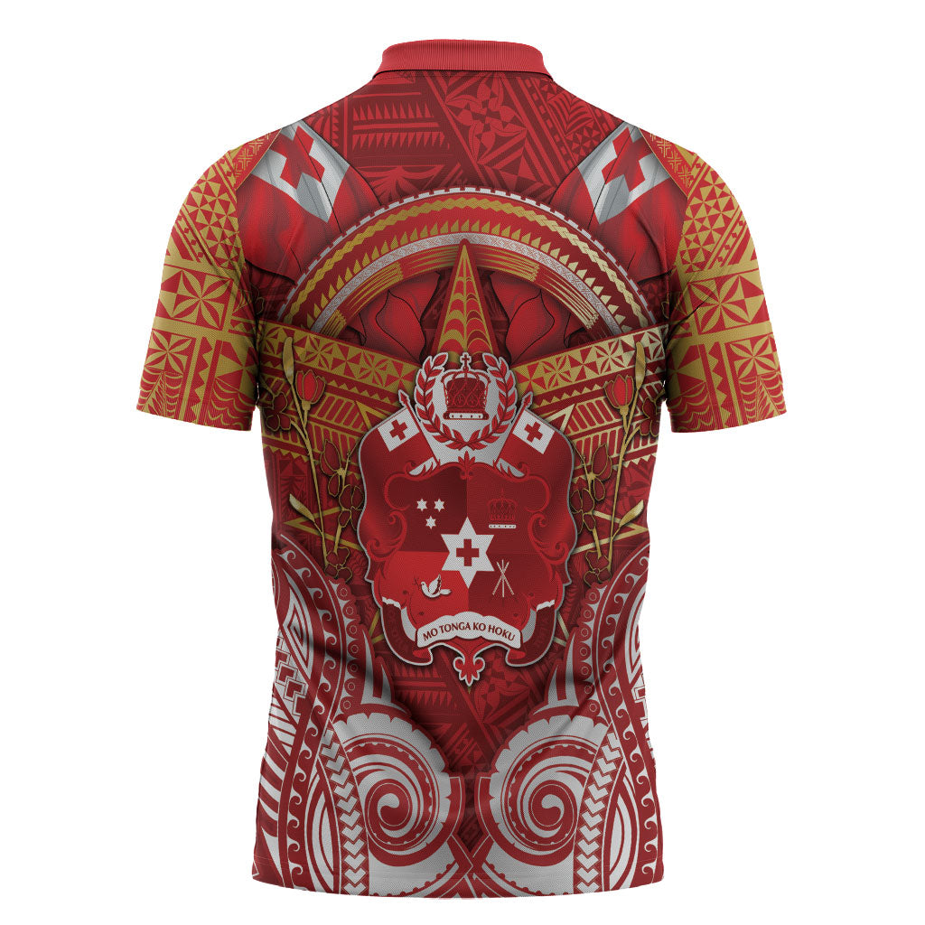 Tonga King's Birthday Zipper Polo Shirt Gold Royal Crown Tribal Patterns DT05 - Polynesian Pride