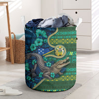 Solomon Islands Independence Day Laundry Basket Crocodile Hibiscus Tribal Pattern DT05 Green - Polynesian Pride