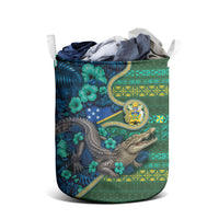 Solomon Islands Independence Day Laundry Basket Crocodile Hibiscus Tribal Pattern DT05 - Polynesian Pride