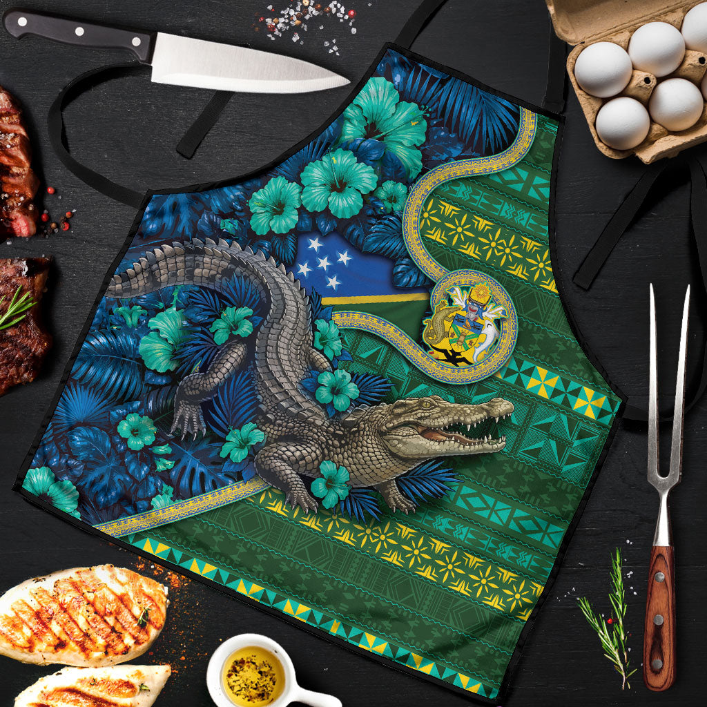 Solomon Islands Independence Day Apron Crocodile Hibiscus Tribal Pattern DT05 Green - Polynesian Pride