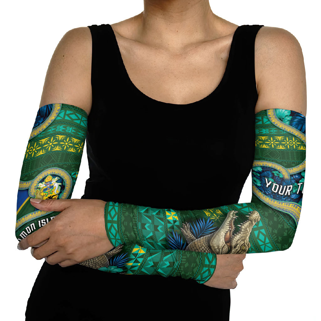 Personalised Solomon Islands Independence Day Arm Sleeves Crocodile Hibiscus Tribal Pattern DT05 - Polynesian Pride