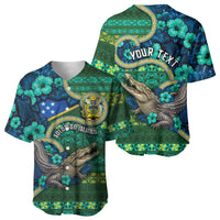Personalised Solomon Islands Independence Day Baseball Jersey Crocodile Hibiscus Tribal Pattern DT05 - Polynesian Pride