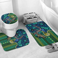 Solomon Islands Independence Day Bathroom Set Crocodile Hibiscus Tribal Pattern DT05 Mat Set Only (3 pcs) One Size Green - Polynesian Pride