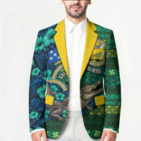 Personalised Solomon Islands Independence Day Blazer Crocodile Hibiscus Tribal Pattern DT05 - Polynesian Pride