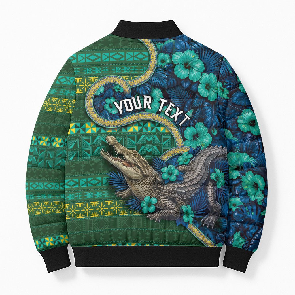 Personalised Solomon Islands Independence Day Bomber Puffer Jacket Crocodile Hibiscus Tribal Pattern DT05 - Polynesian Pride