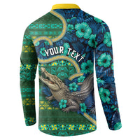 Personalised Solomon Islands Independence Day Button Sweatshirt Crocodile Hibiscus Tribal Pattern DT05 - Polynesian Pride