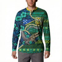 Personalised Solomon Islands Independence Day Button Sweatshirt Crocodile Hibiscus Tribal Pattern DT05 - Polynesian Pride