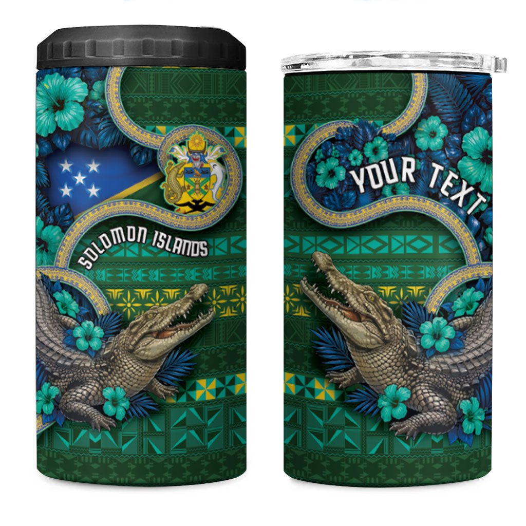 Personalised Solomon Islands Independence Day 4 in 1 Can Cooler Tumbler Crocodile Hibiscus Tribal Pattern DT05 One Size: 16 oz Green - Polynesian Pride