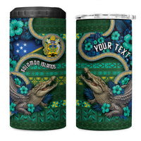 Personalised Solomon Islands Independence Day 4 in 1 Can Cooler Tumbler Crocodile Hibiscus Tribal Pattern DT05 One Size: 16 oz Green - Polynesian Pride