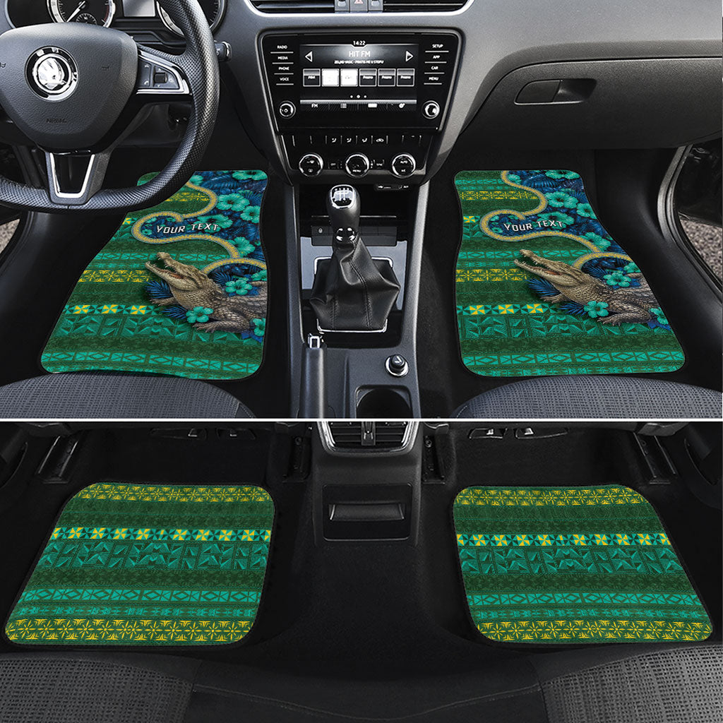 Personalised Solomon Islands Independence Day Car Mats Crocodile Hibiscus Tribal Pattern DT05 Set 4pcs Green - Polynesian Pride
