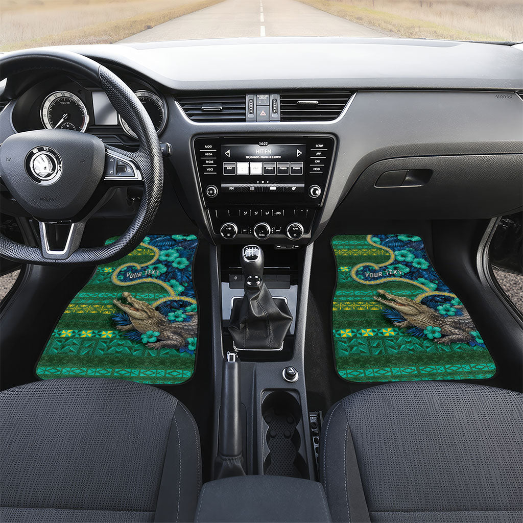 Personalised Solomon Islands Independence Day Car Mats Crocodile Hibiscus Tribal Pattern DT05 Set 2pcs - Front Green - Polynesian Pride