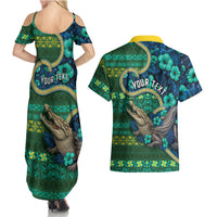 Personalised Solomon Islands Independence Day Couples Matching Summer Maxi Dress and Hawaiian Shirt Crocodile Hibiscus Tribal Pattern DT05 - Polynesian Pride